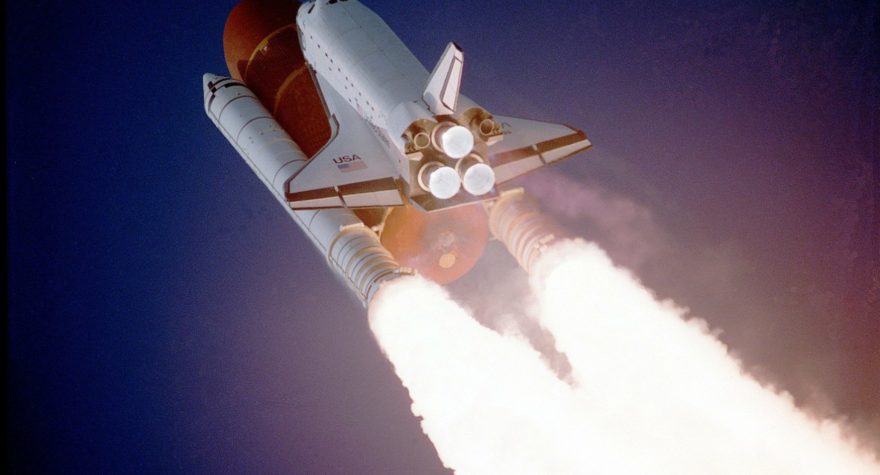 A rocket ship lifting off